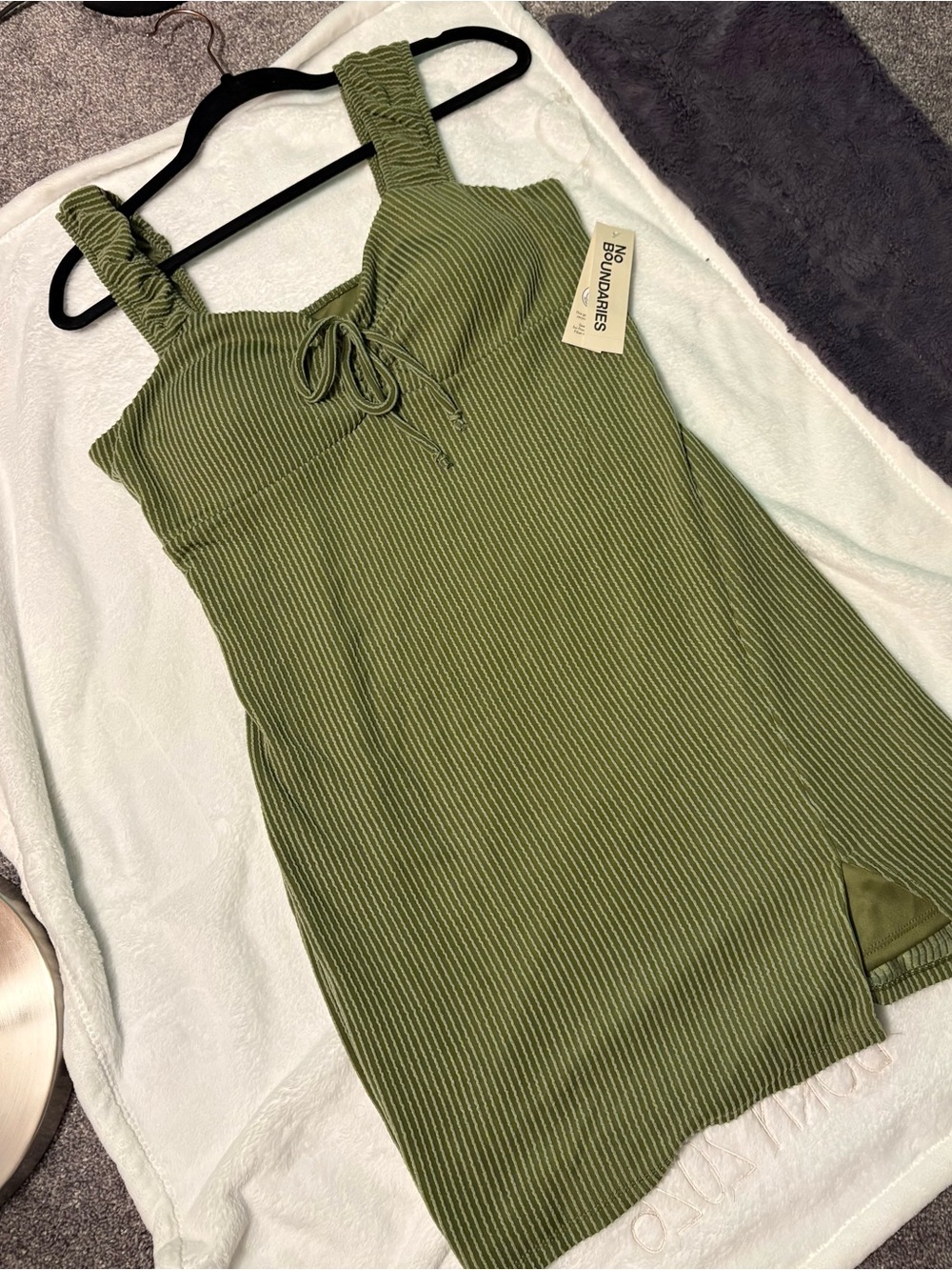 No Boundaries Olive Green Ribbed Mini Dress